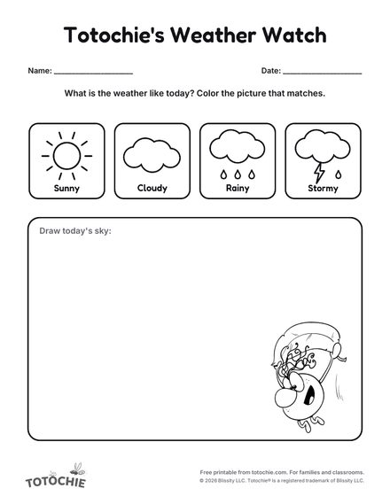 Worksheet: pick today's weather and draw the sky.