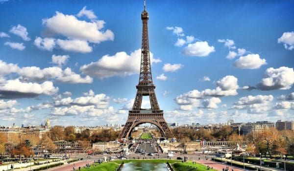 Eiffel tower in Paris France with clouds