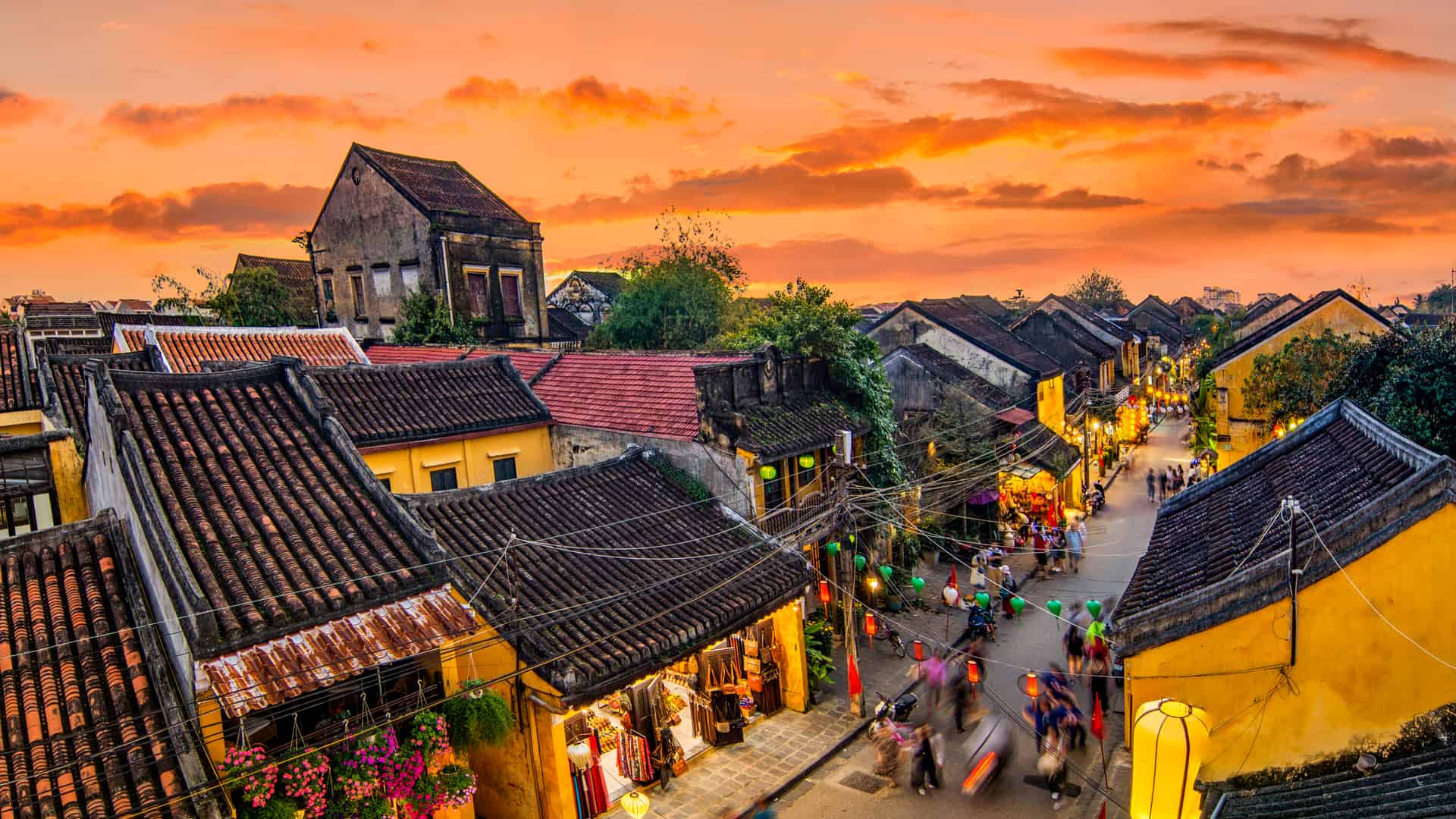 View of Hoi An, Vietnam old town at dawn