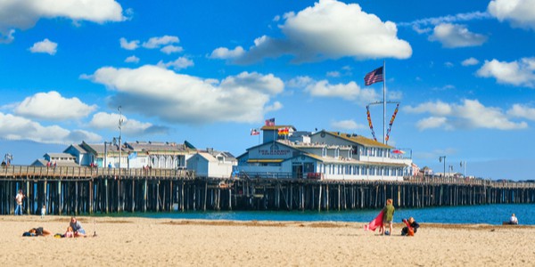 View of Santa Barbara Pier in California with beach