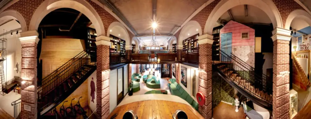 Interior patio view of the Hotel Not Hotel in Amsterdam Netherlands