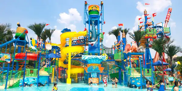 Colorful view of Chimelong Water Park in China, the largest and biggest waterpark in the world