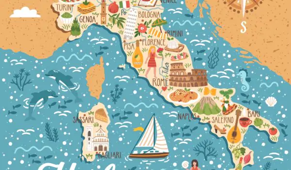 Map of Italy with sightseeing highlights