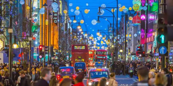 Christmas lights decoration on Oxford Street in London, England, U.K.